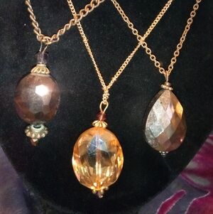 Gold Crystal, Coffee Crystal, And Silver Crystal Necklaces Set Of 3